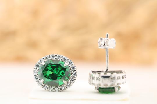 Mesmerizing marvel exquisite oval green onyx gemstone earrings - JayKrishna Diamond