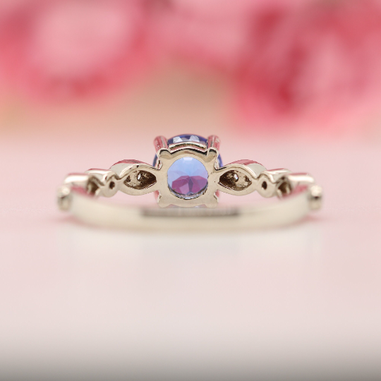Oval Tanzanite Ring with Accented Diamond, Solid Gold Gemstone Engagement Rings for Women, Dainty Solitaire Ring, December Birthstone Band - JayKrishna Diamond