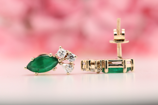 Emerald Green Marquise Cut Beautiful Fancy Earrings - JayKrishna Diamond