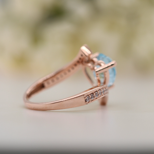 Beautiful Blue Heart Shape 9K Rose Gold Engagement Ring - JayKrishna Diamond