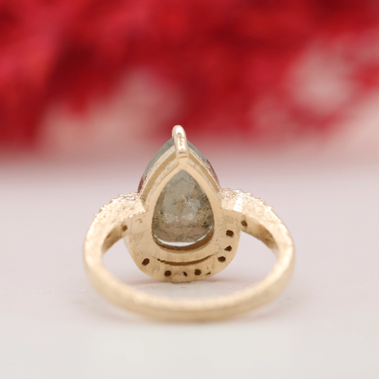 Radiant Romance Pear Engagement Ring with Stunning Pave Band Set - JayKrishna Diamond