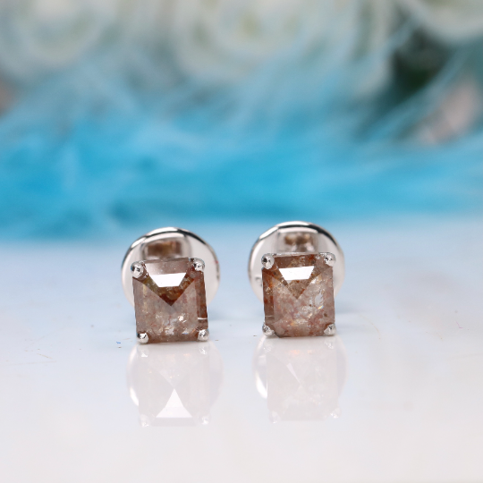 Real emerald asscher shape prong set drop earrings gold | Natural 3CT Asscher diamond dangling earrings gold | Emerald cut Asscher earring gold - JayKrishna Diamond