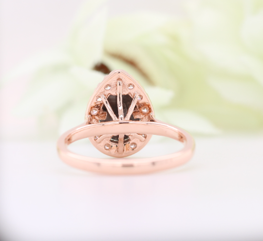 Captivating Elegance Pear Shape Black Diamond 14K Rose Gold Engagement Ring - JayKrishna Diamond