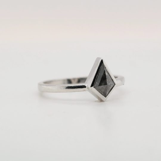 Classic Kite Cut Salt And Pepper Diamond Ring Kite Cut Engagement Ring Vintage Solid Gold Wedding Ring, Anniversary Promise Ring For Woman - JayKrishna Diamond