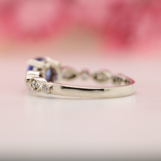 Oval Tanzanite Ring with Accented Diamond, Solid Gold Gemstone Engagement Rings for Women, Dainty Solitaire Ring, December Birthstone Band - JayKrishna Diamond