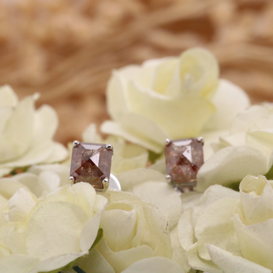 Natural Red Rustic Emerald Shape Real Diamond Prong Set Earrings | Galaxy Diamond Earrings | Gift For Wife | Gift For Sister | Gift For Boyfriend | Birthday Gift - JayKrishna Diamond