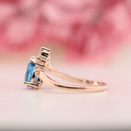 Pear Shape 8 MM Blue Aquamarine Gemstone Wedding Ring - JayKrishna Diamond