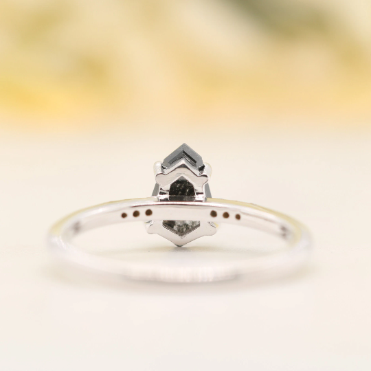 Galaxy White Gold Shield Shape Natural Salt And Pepper Diamond Engagement Ring 14k - JayKrishna Diamond