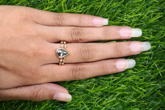 Bezel Set Salt And Pepper Diamond Engagement Ring with Band - JayKrishna Diamond
