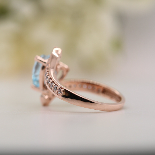 Beautiful Blue Heart Shape 9K Rose Gold Engagement Ring - JayKrishna Diamond