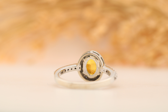Illuminate Your Style with a Fancy Yellow Sapphire 9K White Gold Oval Shape Gemstone Ring - JayKrishna Diamond