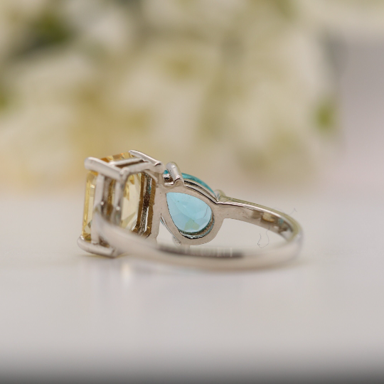 Toi Et Moi Pear And Emerald Cut Beautiful Gemstone Ring - JayKrishna Diamond