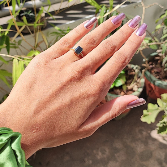 Emerald Cut Black Onyx Engagement Ring, 14k Gold Black Diamond Ring, Unique Diamond Ring, Gothic Engagement Ring, Pave Black Diamond Band - JayKrishna Diamond