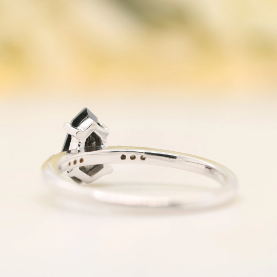 Galaxy White Gold Shield Shape Natural Salt And Pepper Diamond Engagement Ring 14k - JayKrishna Diamond