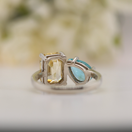 Toi Et Moi Pear And Emerald Cut Beautiful Gemstone Ring - JayKrishna Diamond