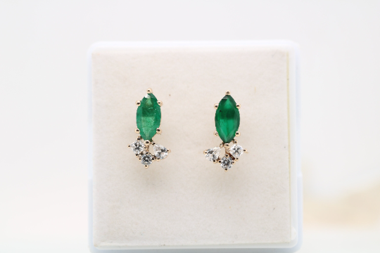 Emerald Green Marquise Cut Beautiful Fancy Earrings - JayKrishna Diamond