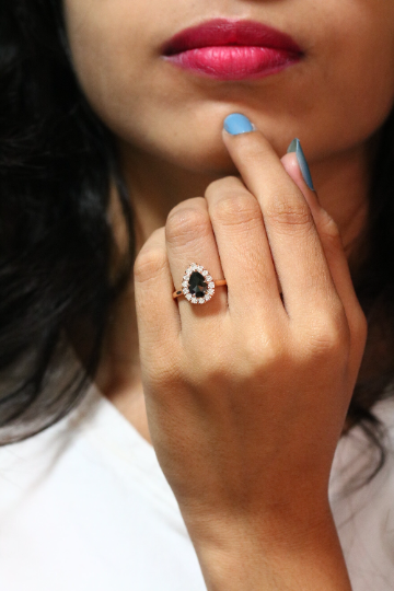 Captivating Elegance Pear Shape Black Diamond 14K Rose Gold Engagement Ring - JayKrishna Diamond