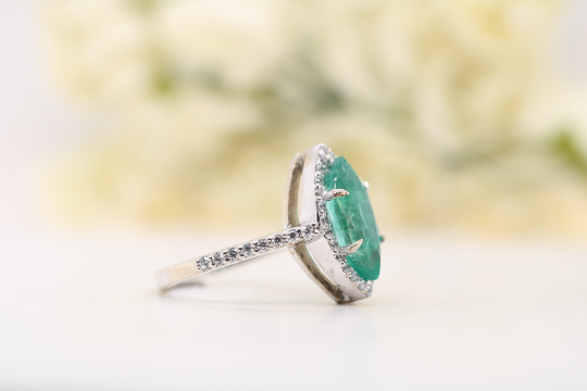 Radiant Elegance Stunning 9K White Gold 2 CT Marquise Shape Halo Gemstone Ring - JayKrishna Diamond