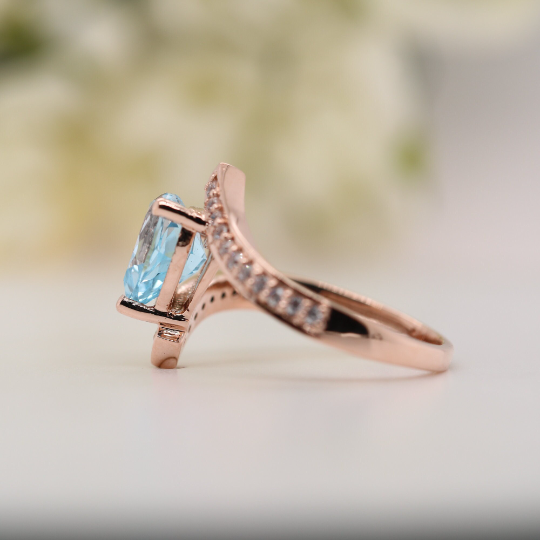 Beautiful Blue Heart Shape 9K Rose Gold Engagement Ring - JayKrishna Diamond