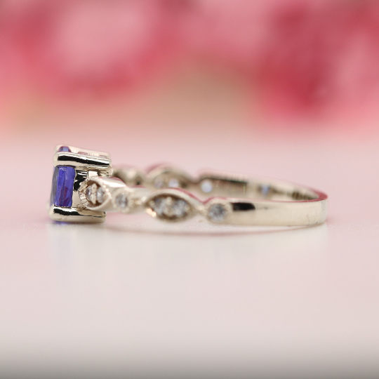 Oval Tanzanite Ring with Accented Diamond, Solid Gold Gemstone Engagement Rings for Women, Dainty Solitaire Ring, December Birthstone Band - JayKrishna Diamond