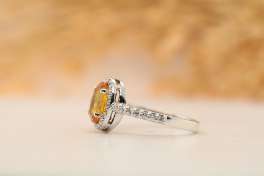 Illuminate Your Style with a Fancy Yellow Sapphire 9K White Gold Oval Shape Gemstone Ring - JayKrishna Diamond