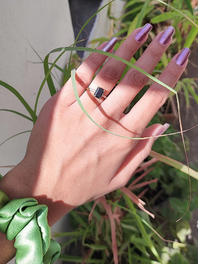 Emerald Cut Black Onyx Engagement Ring, 14k Gold Black Diamond Ring, Unique Diamond Ring, Gothic Engagement Ring, Pave Black Diamond Band - JayKrishna Diamond
