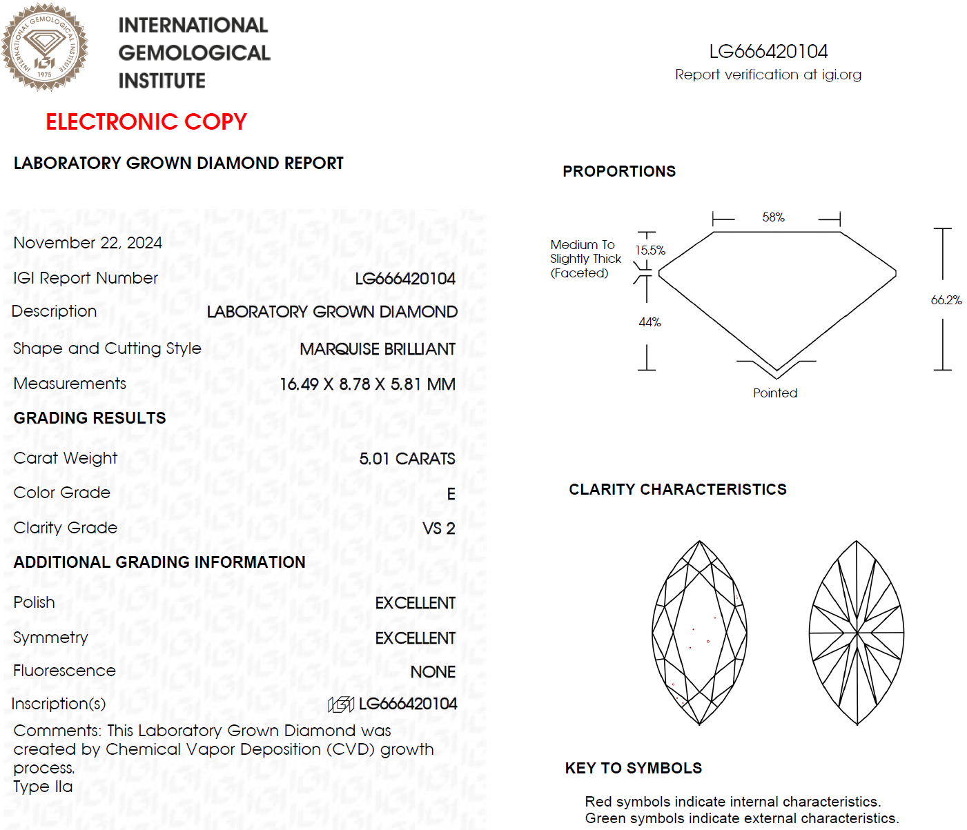 5 CT Marquise Lab Grown Diamond for Necklace or Engagement Ring | Best for Anniversary Gift | Gift for Man | IGI Certified