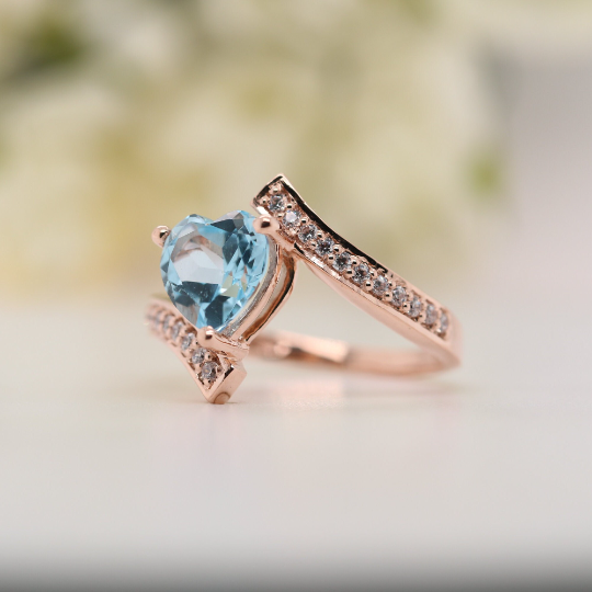 Beautiful Blue Heart Shape 9K Rose Gold Engagement Ring - JayKrishna Diamond