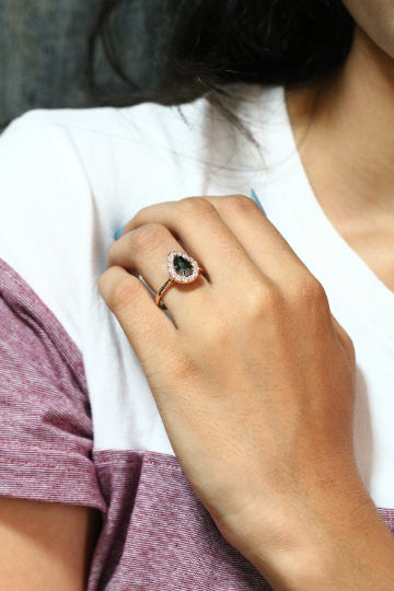 Captivating Elegance Pear Shape Black Diamond 14K Rose Gold Engagement Ring - JayKrishna Diamond