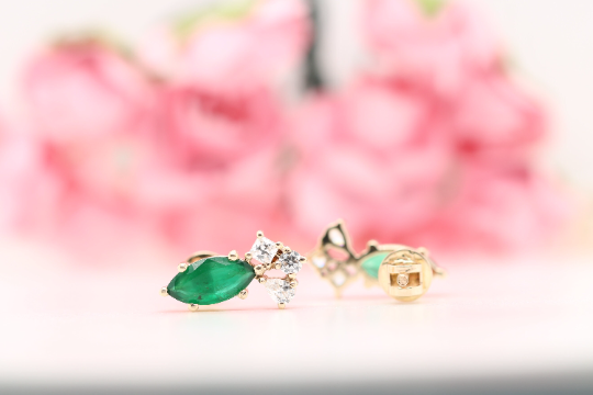 Emerald Green Marquise Cut Beautiful Fancy Earrings - JayKrishna Diamond