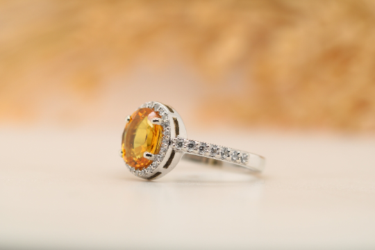 Illuminate Your Style with a Fancy Yellow Sapphire 9K White Gold Oval Shape Gemstone Ring - JayKrishna Diamond