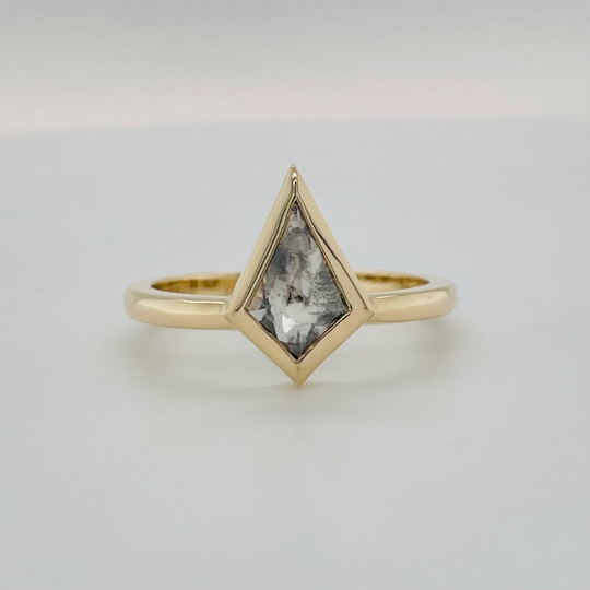 Classic Kite Cut Salt And Pepper Diamond Ring Kite Cut Engagement Ring Vintage Solid Gold Wedding Ring, Anniversary Promise Ring For Woman - JayKrishna Diamond