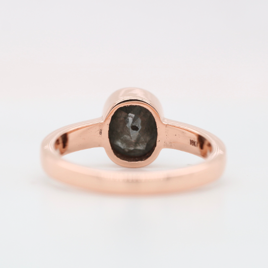 Natural Dark Oval Salt and Pepper Diamond Gold Bezel Set Diamond Engagement Ring - JayKrishna Diamond
