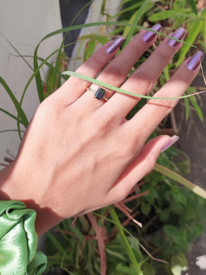 Emerald Cut Black Onyx Engagement Ring, 14k Gold Black Diamond Ring, Unique Diamond Ring, Gothic Engagement Ring, Pave Black Diamond Band - JayKrishna Diamond