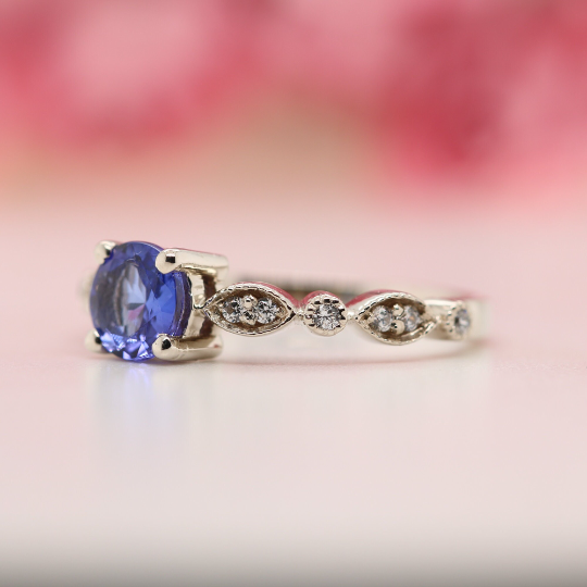 Oval Tanzanite Ring with Accented Diamond, Solid Gold Gemstone Engagement Rings for Women, Dainty Solitaire Ring, December Birthstone Band - JayKrishna Diamond