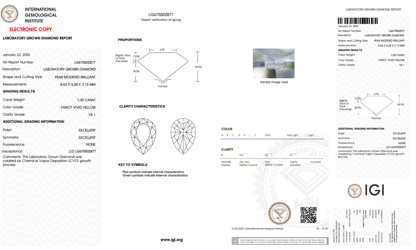 1.00 CT Pear Cut Fancy Color Lab Grown CVD Diamond VS1 IGI Certified | Lab Created Diamond for Rings