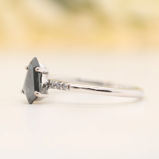 Galaxy White Gold Shield Shape Natural Salt And Pepper Diamond Engagement Ring 14k - JayKrishna Diamond