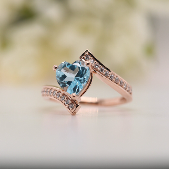 Beautiful Blue Heart Shape 9K Rose Gold Engagement Ring - JayKrishna Diamond