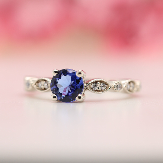 Oval Tanzanite Ring with Accented Diamond, Solid Gold Gemstone Engagement Rings for Women, Dainty Solitaire Ring, December Birthstone Band - JayKrishna Diamond