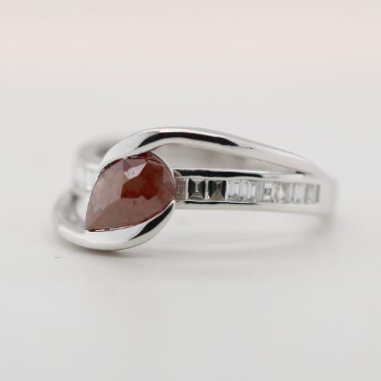 Pear cut red ruby engagement ring 14k white gold cluster diamond ring vintage unique bridal wedding ring band set women gift - JayKrishna Diamond