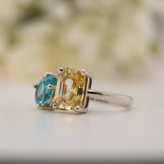 Toi Et Moi Pear And Emerald Cut Beautiful Gemstone Ring - JayKrishna Diamond