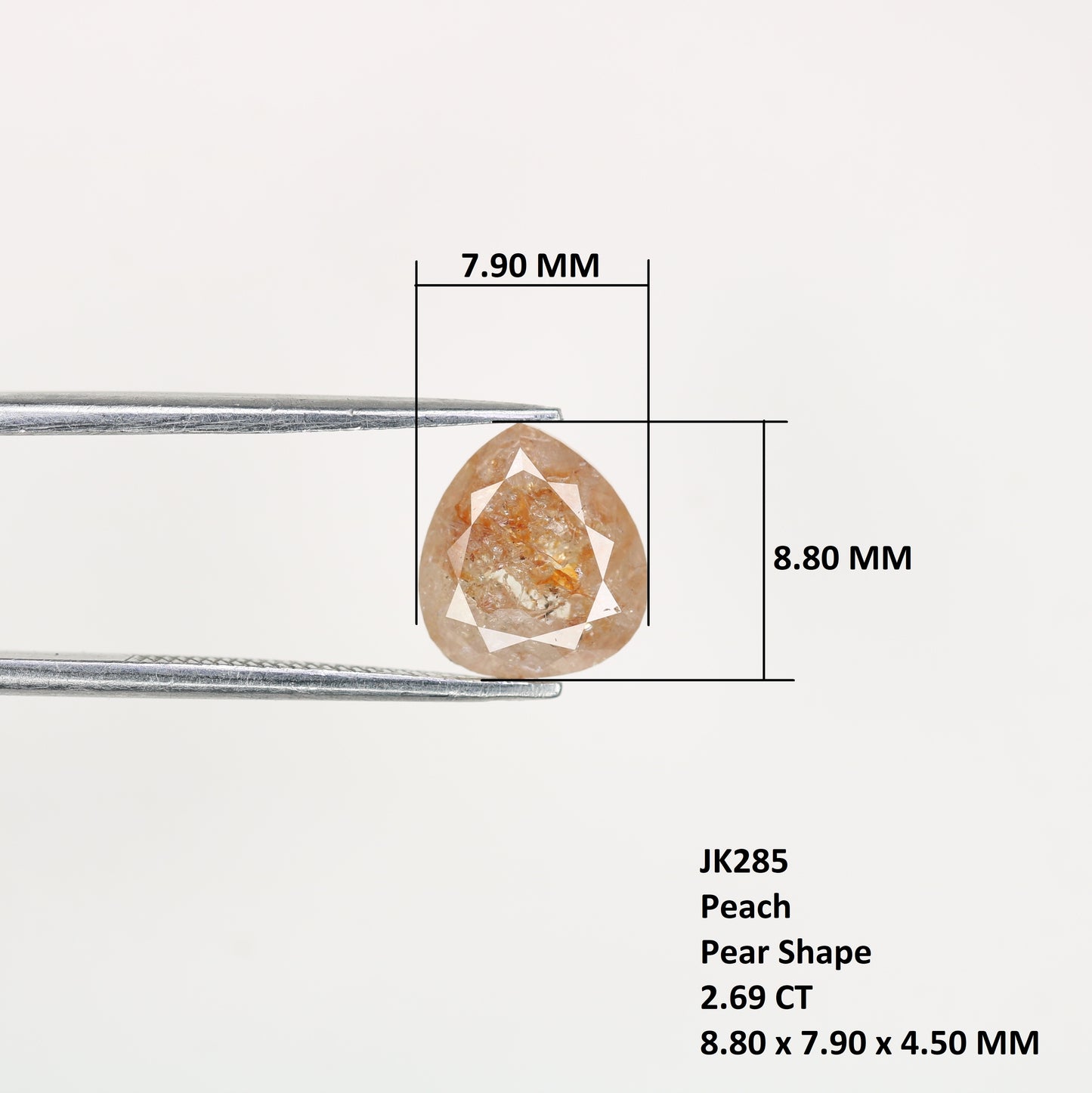 2.69 CT Natural Peach Color Galaxy Pear Shape Salt And Pepper Diamond For Her - JayKrishna Diamond