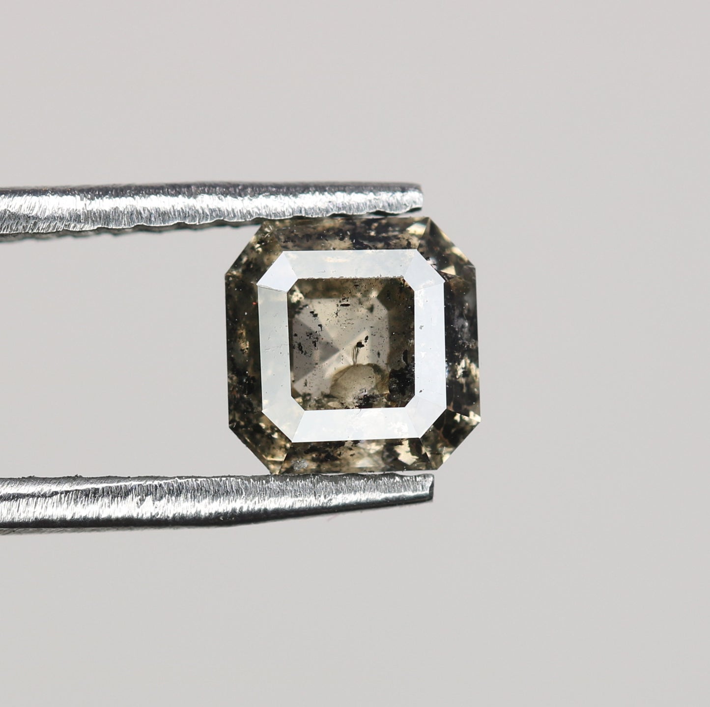 0.76 CT Natural Grey Galaxy Asscher Shape Salt And Pepper Diamond For Her - JayKrishna Diamond