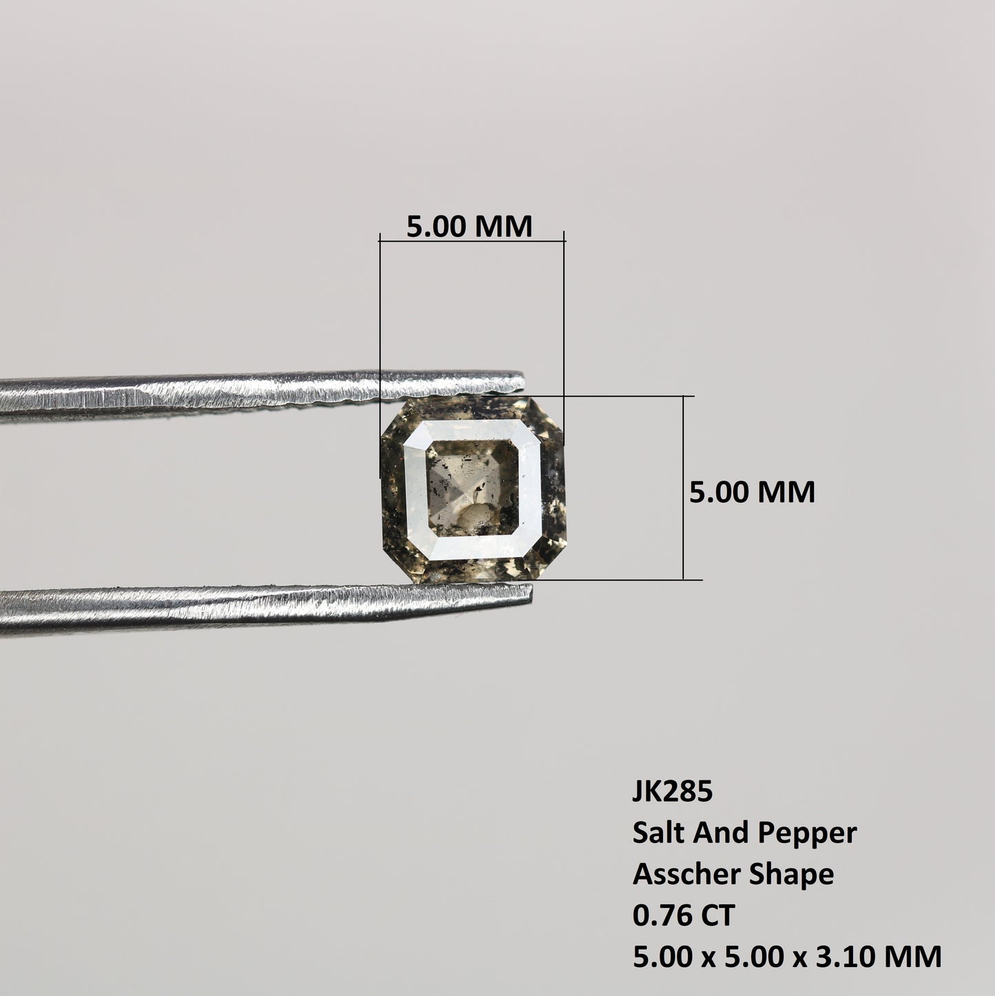 0.76 CT Natural Grey Galaxy Asscher Shape Salt And Pepper Diamond For Her - JayKrishna Diamond