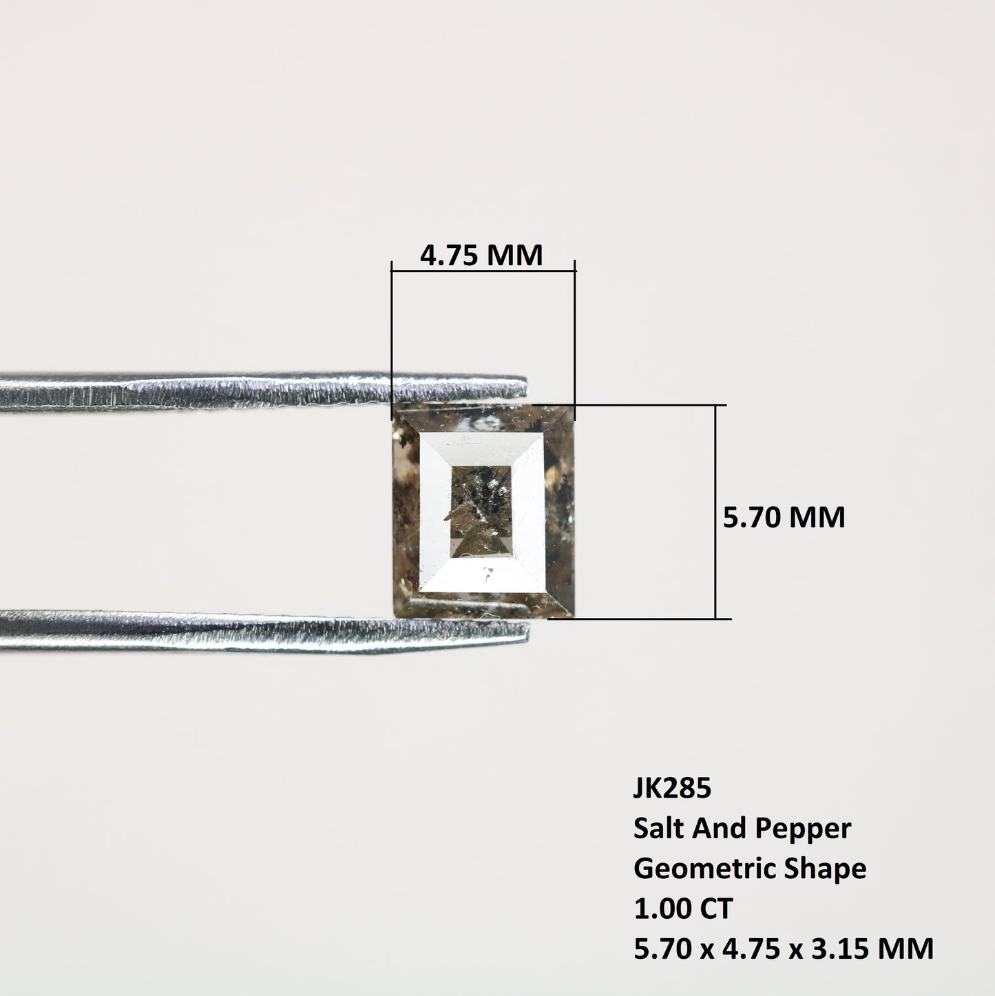 1 CT Natural Grey Galaxy Geometric Square Shape Salt And Pepper Diamond For Her - JayKrishna Diamond