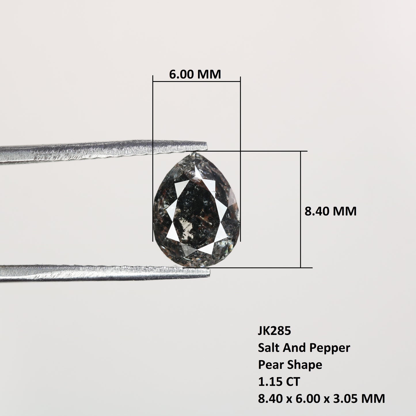 1.15 CT Natural Grey Galaxy Pear Shape Salt And Pepper Diamond For Her - JayKrishna Diamond