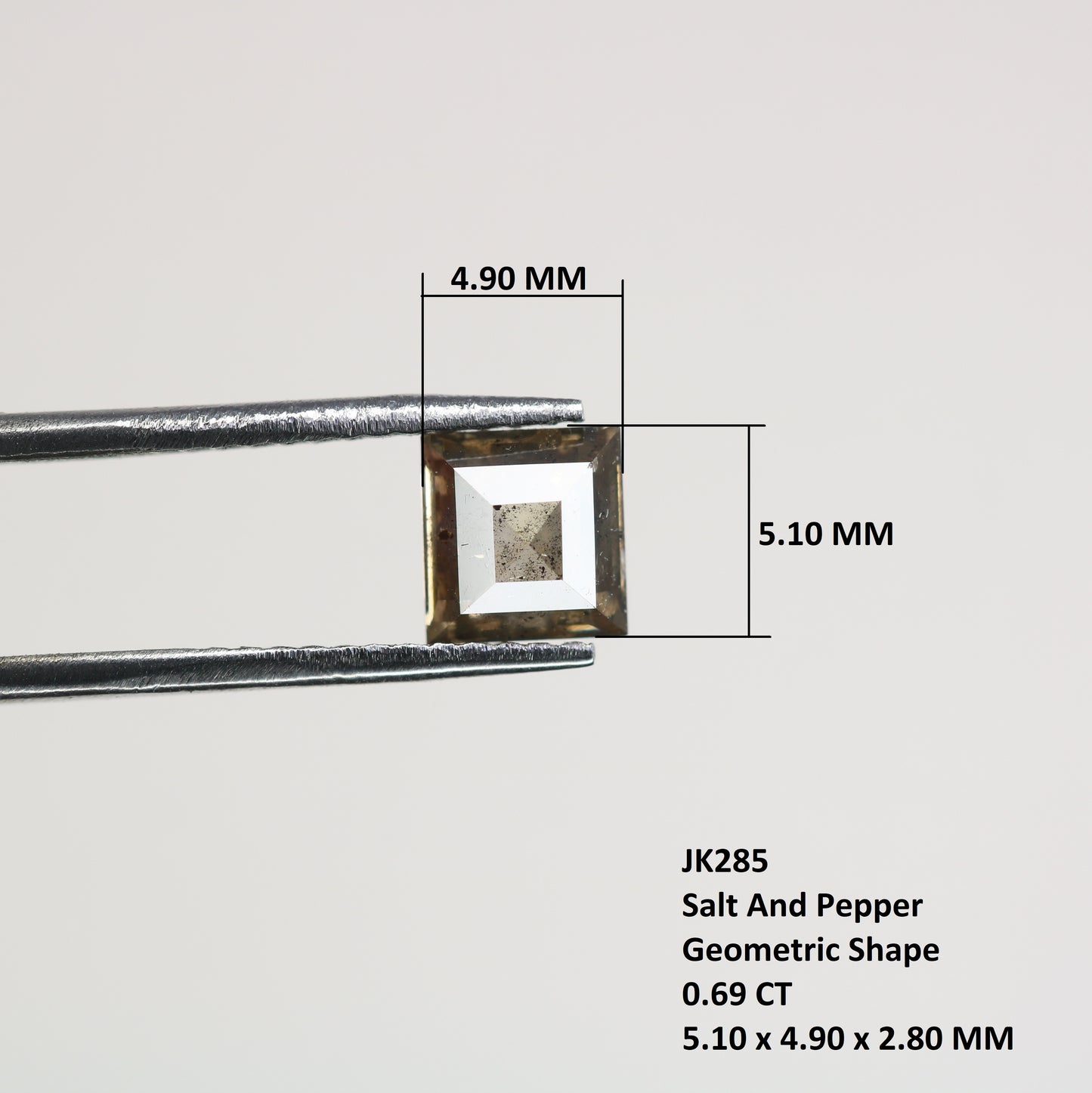 0.69 CT Natural Grey Galaxy Geometric Square Shape Salt And Pepper Diamond For Her - JayKrishna Diamond