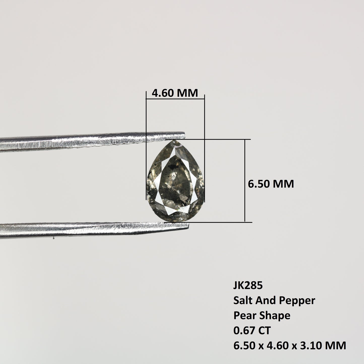 0.67 CT Natural Grey Galaxy Pear Shape Salt and Pepper Diamond for Her - Unique Gemstone for Custom Jewelry Designs - JayKrishna Diamond