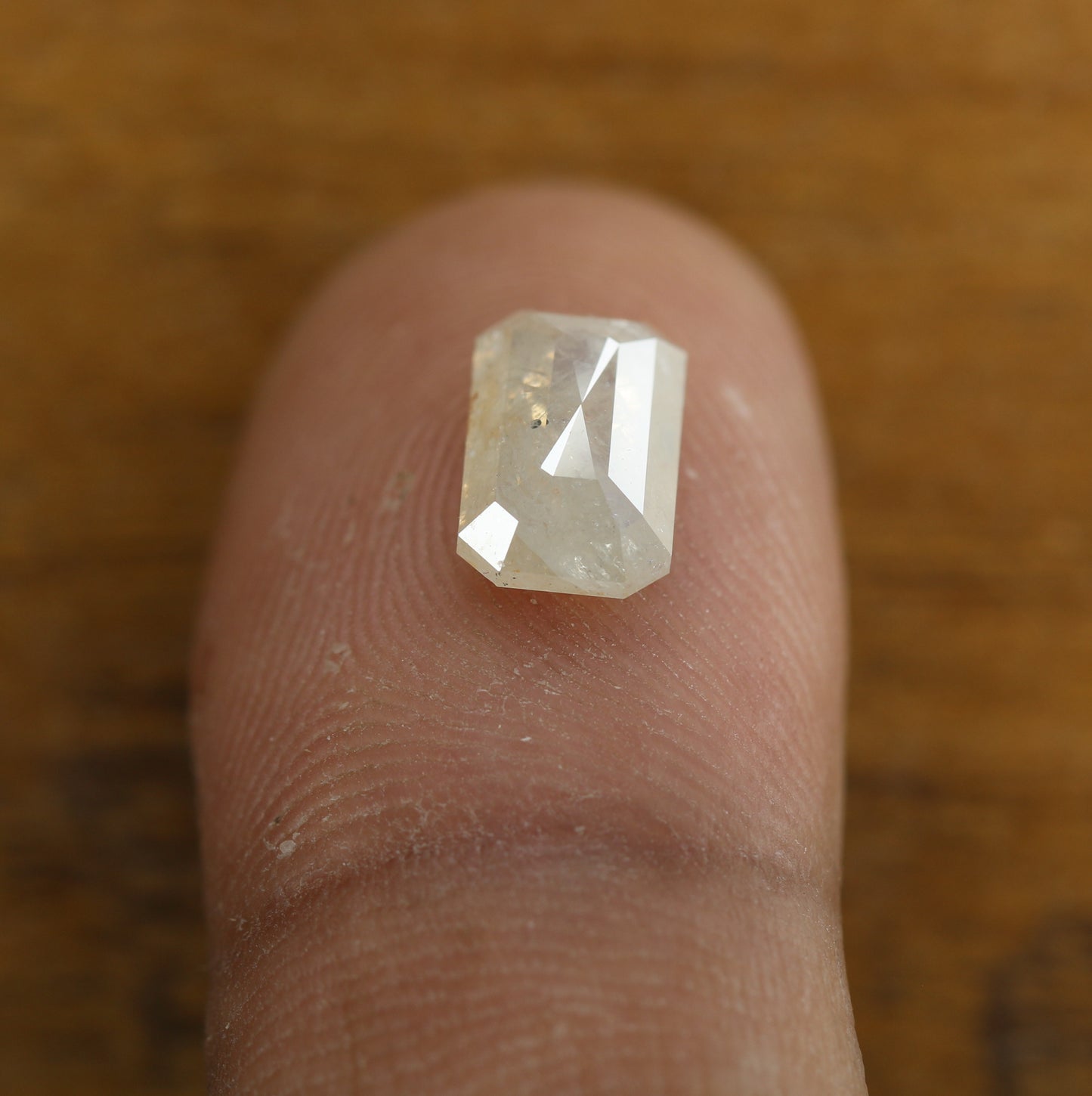2.12 CT Natural White Peach Emerald Shape Rustic Diamond For Her - JayKrishna Diamond