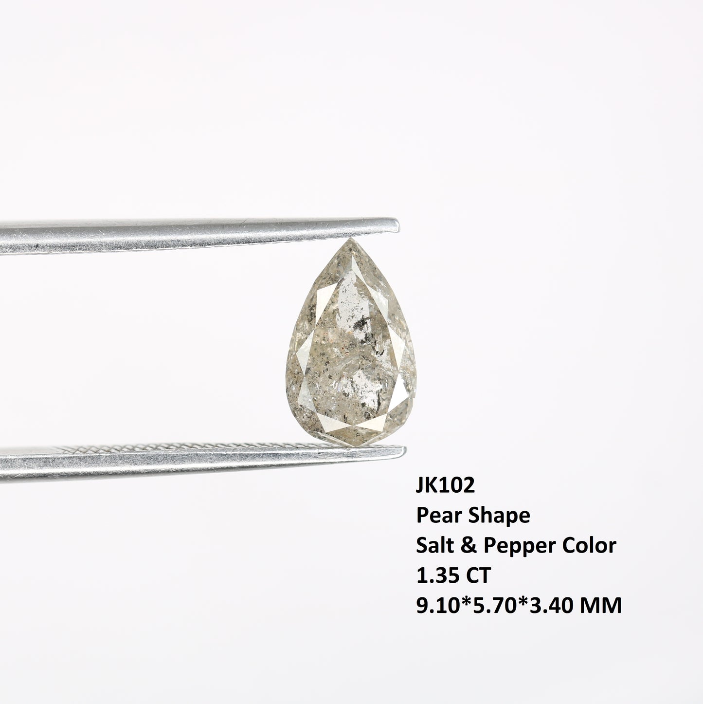 1.35 CT Rustic Pear Shape Salt And Pepper Diamond For Statement Jewelry | Engagement Ring - JayKrishna Diamond